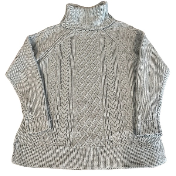 Talbots cable knit ribbed turtle neck sweater, size large petite, light … - Picture 1 of 9